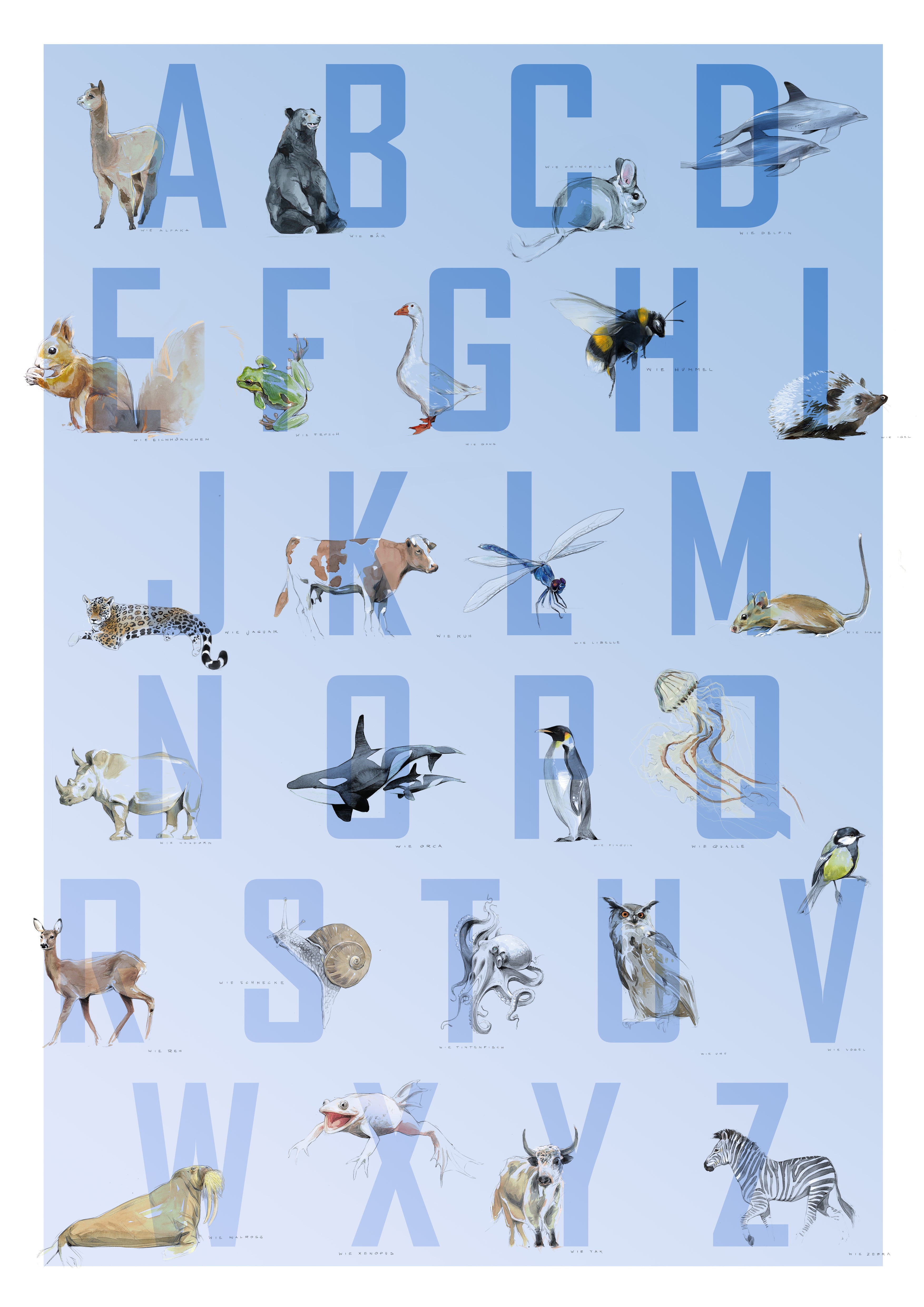 Alphabet Poster A2  -  Von Hand Illustriert, gedruckt auf Premium Papier Matt
