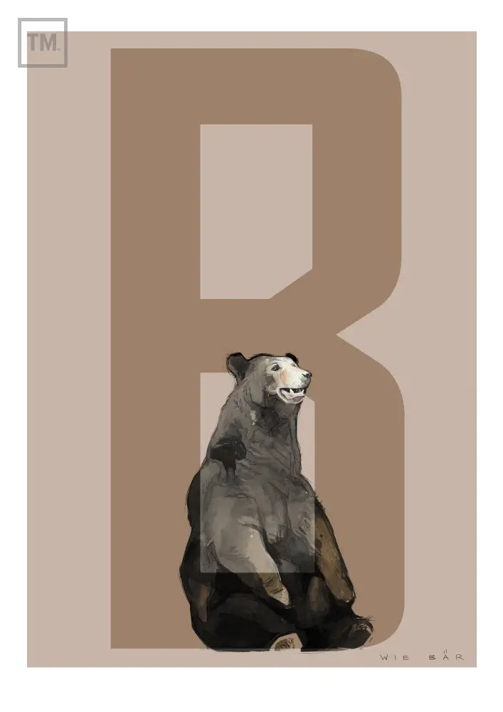 B wie Bär - Von Hand Illustriert gedruckt auf Premium Papier Matt Print Material