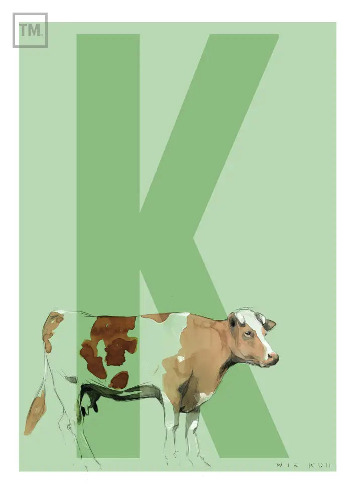 K wie Kuh - Von Hand Illustriert gedruckt auf Premium Papier Matt Print Material