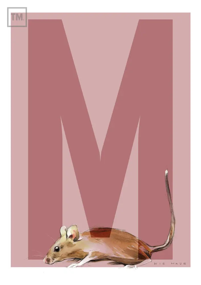 M wie Maus - Von Hand Illustriert gedruckt auf Premium Papier Matt Print Material