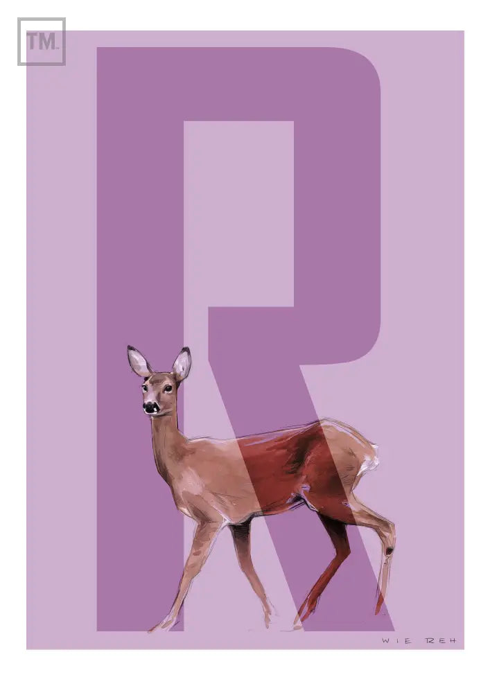 R wie Reh - Von Hand Illustriert gedruckt auf Premium Papier Matt Print Material