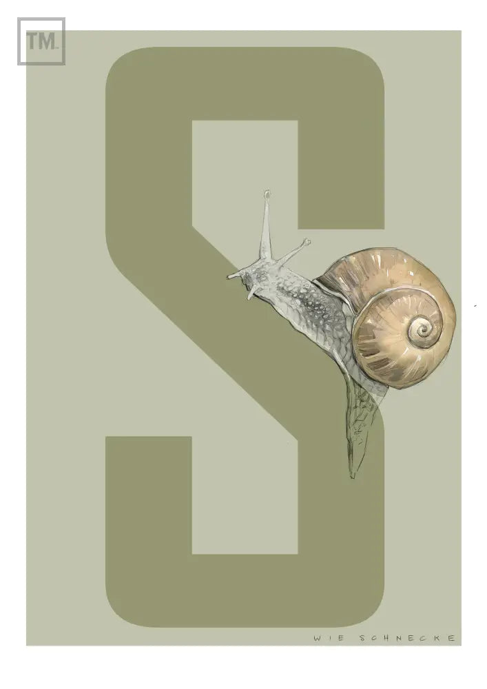 S wie Schnecke - Von Hand Illustriert gedruckt auf Premium Papier Matt Print Material
