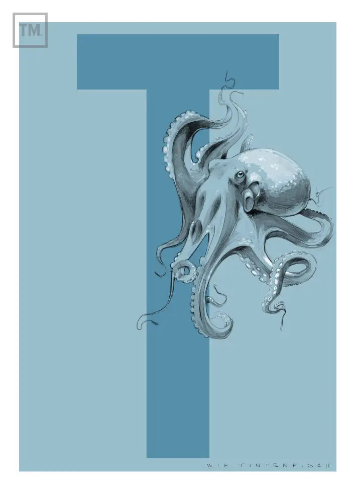 T wie Tintenfisch - Von Hand Illustriert gedruckt auf Premium Papier Matt Print Material
