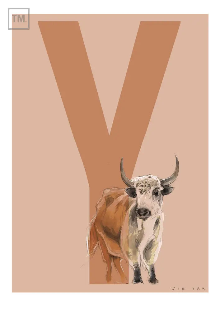 Y wie Yak - Von Hand Illustriert gedruckt auf Premium Papier Matt Print Material